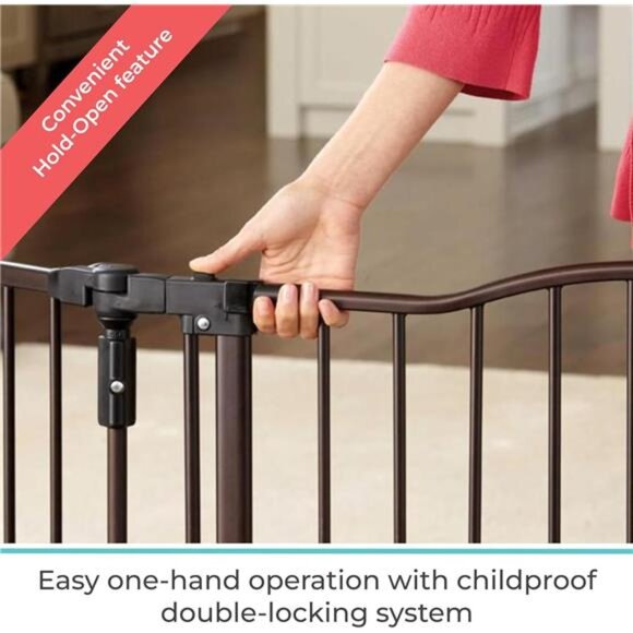 72” wide Deluxe Décor Baby Gate: Sturdy safety gate with one hand operation - Picture 4 of 7